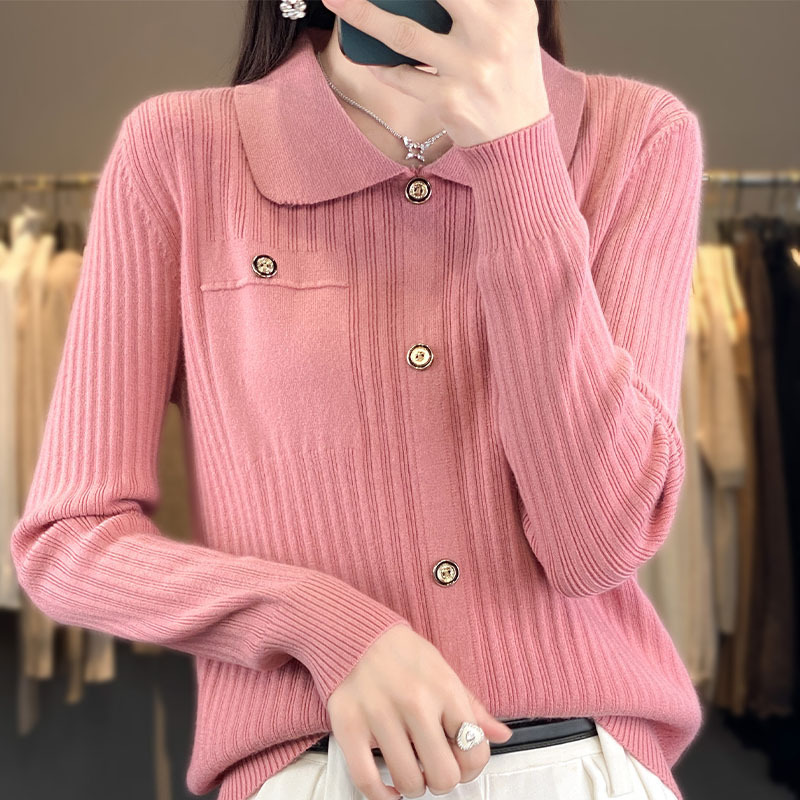 法式小香风翻领毛衣女2023秋季新款气质针织衫上衣翻领打底衫女