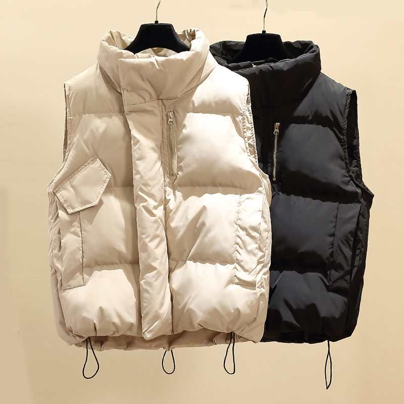 冬季新款棉马甲女简约宽松立领拉链棉服背心女面包服加厚坎肩