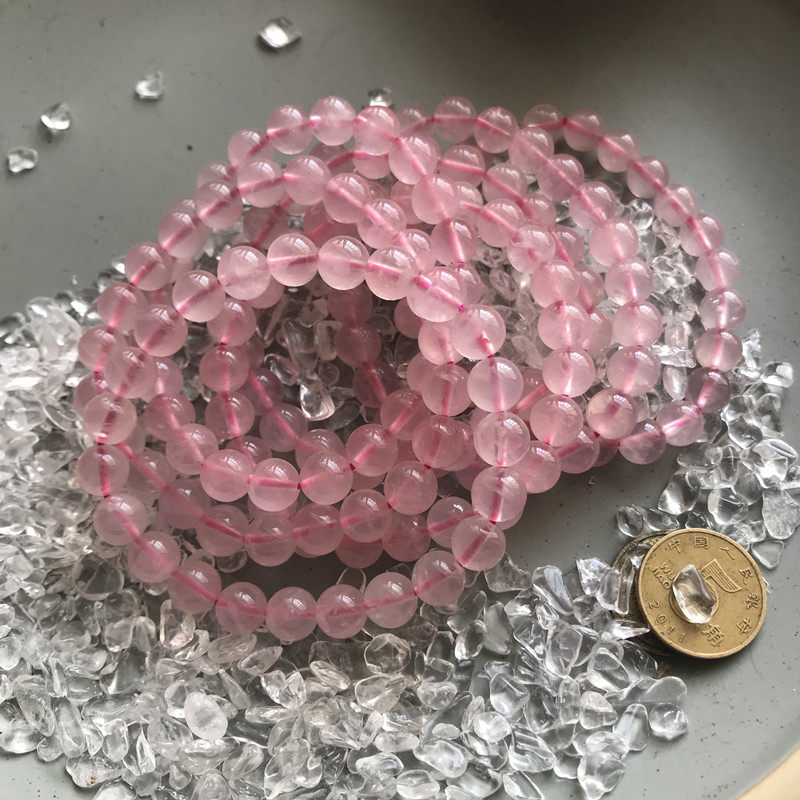天然浅马粉水晶手链 芙蓉晶手串 粉晶单圈手链粉嫩招桃花女款闺蜜