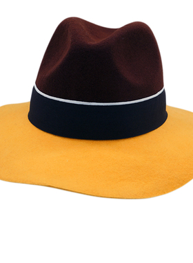 蓝灰棕黄色撞色羊毛呢巴拿马爵士礼帽女秋冬韩国复古英伦百搭毛毡