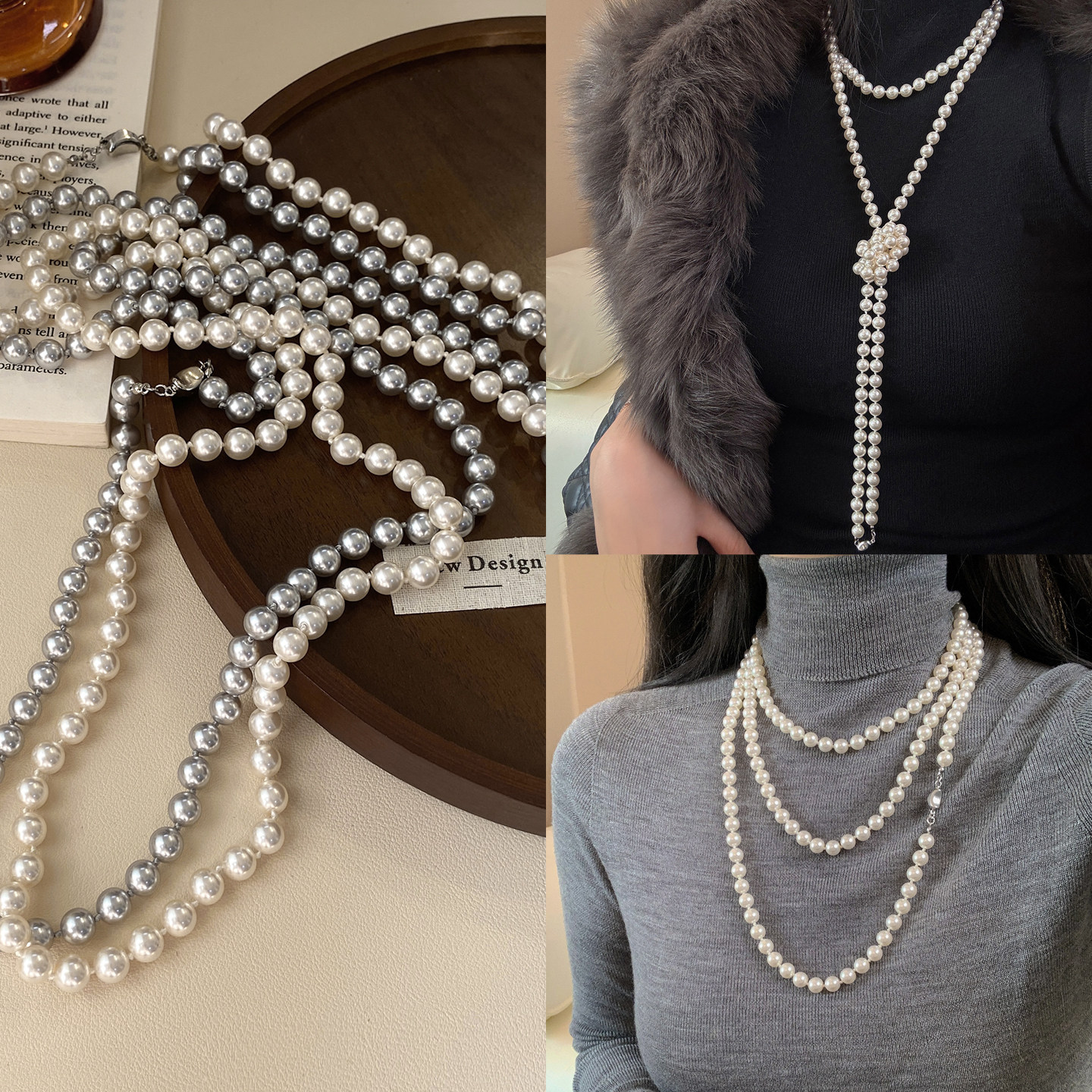 多层叠戴「Life」玻璃施家珍珠长款项链气质高档小香风超仙女饰品