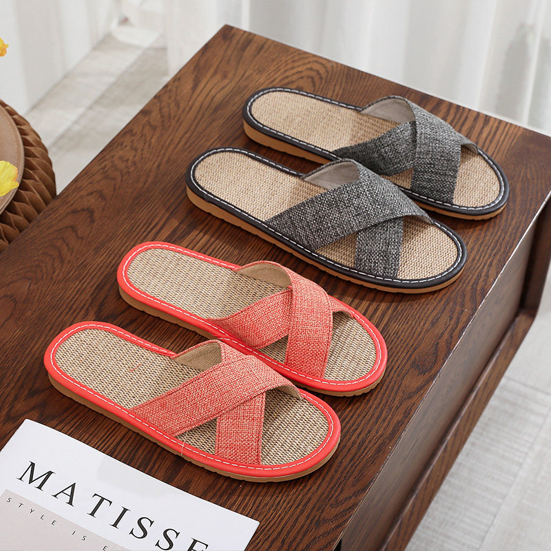 夏季交叉布艺亚麻凉拖鞋居家用室内防滑软底静音情侣地板卧室家居,居家布艺,居家亚麻拖鞋,淘宝优惠券,粉丝福利购,淘宝优惠卷
