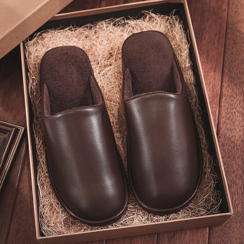 轻奢高级羊皮防滑软底棉拖鞋