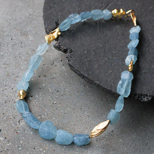 朗睦原创设计手工雕刻海蓝宝项链