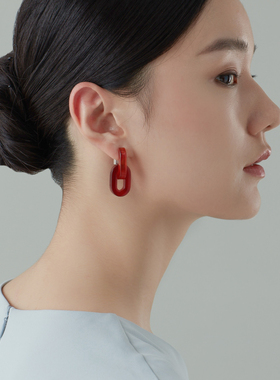 朗睦原创天然玛瑙锁链环扣银针独特红色新款耳环女新中式耳饰耳坠