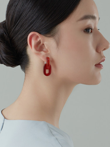 原创锁链环扣天然玛瑙银针耳饰女