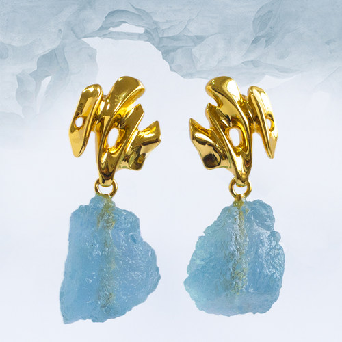 朗睦原创海蓝宝原石手工耳环耳饰