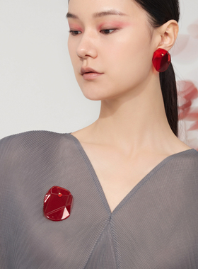 朗睦原创3d工艺新款新中式国风小众红色胸针设计感小众感轻奢