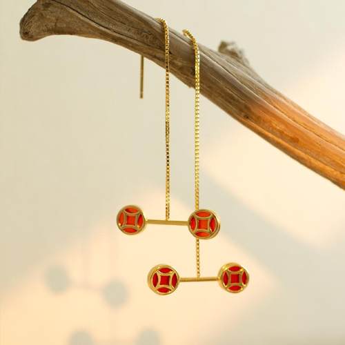 朗睦天然红玛瑙财神附体摇钱耳饰