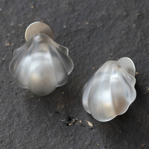 朗睦原创天然白水晶贝壳手工耳环