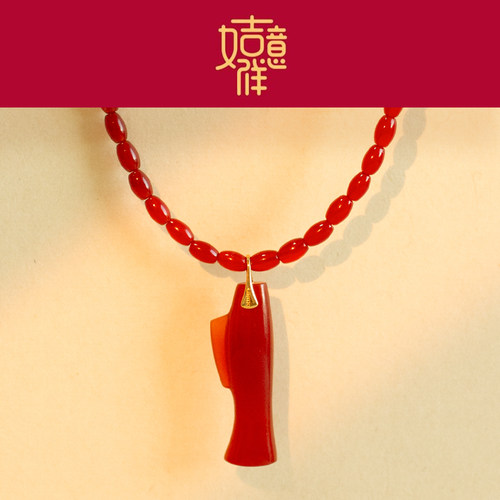 原创天然红玛瑙锦鲤本命年项链女