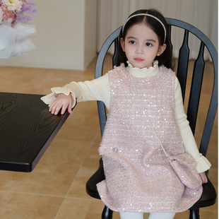 奶油baby女童小香风连衣裙加绒2025秋冬新款 洋气女宝宝亮片公主裙