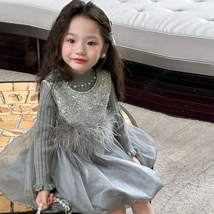 女童连衣裙秋冬2025新款洋气高定女宝宝miu系小香风背心公主裙冬