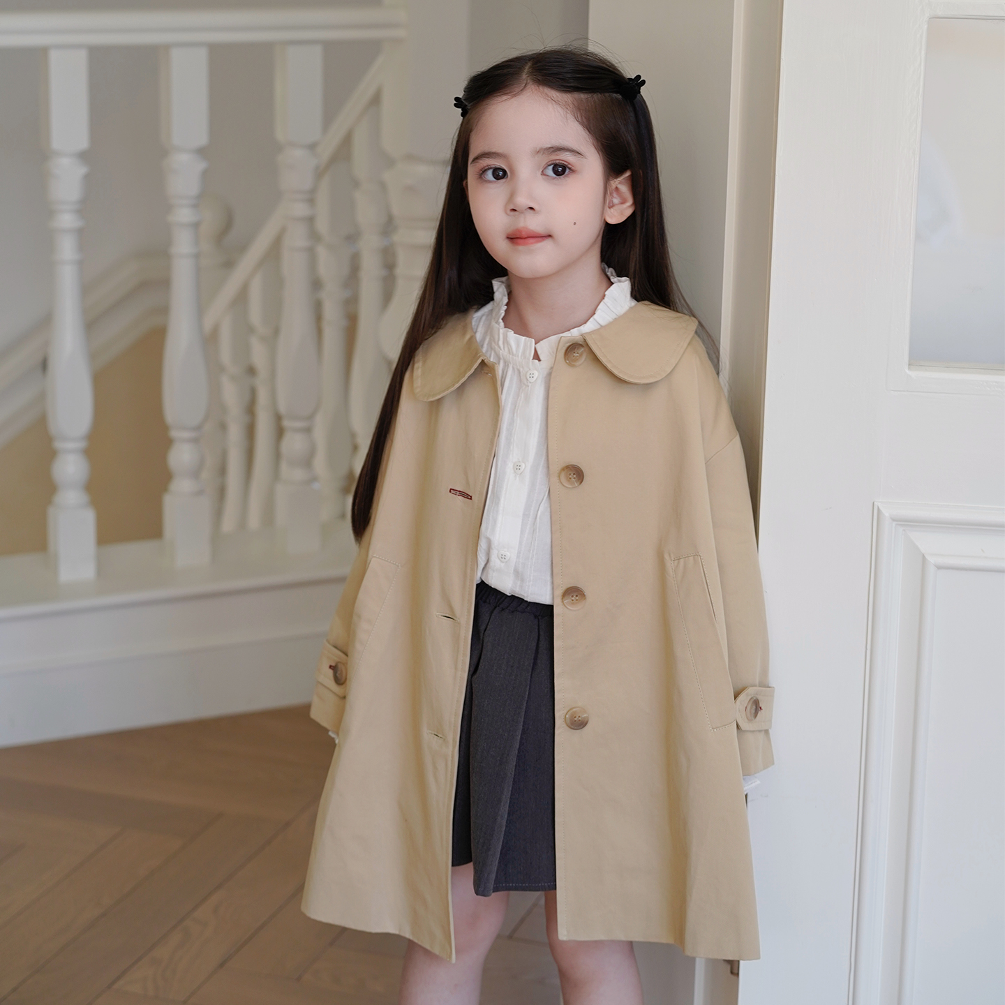 女童气质风衣外套2025新款洋气秋装女宝宝英伦风经典中长款开衫
