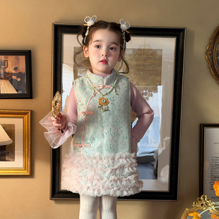 奶油baby新年女童国风连衣裙冬2025新款 女宝宝旗袍拜年服周岁礼服