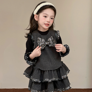 女童小香风套装 洋气女宝宝高级感马甲套裙两件套时髦 2025秋冬新款