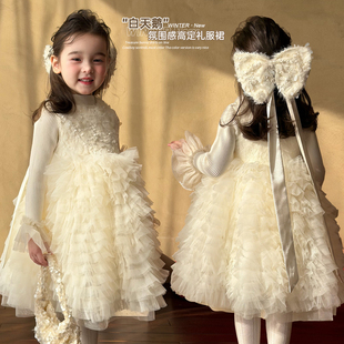 奶油baby女童公主裙冬2025新款洋气女宝宝生日礼服小童新年连衣裙