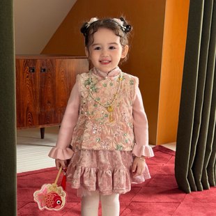 奶油baby女童国风套装2025秋冬新款女宝宝新中式拜年服新年二件套