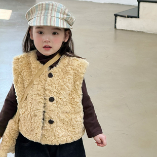 奶油baby女童秋冬马甲2025新款 女宝宝小童洋气加厚羊羔毛背心外套