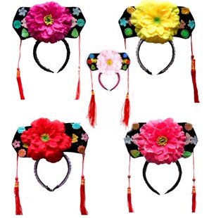 晚会舞台道具古装帽旗头公主格格帽发饰格格头饰清宫格格帽大红