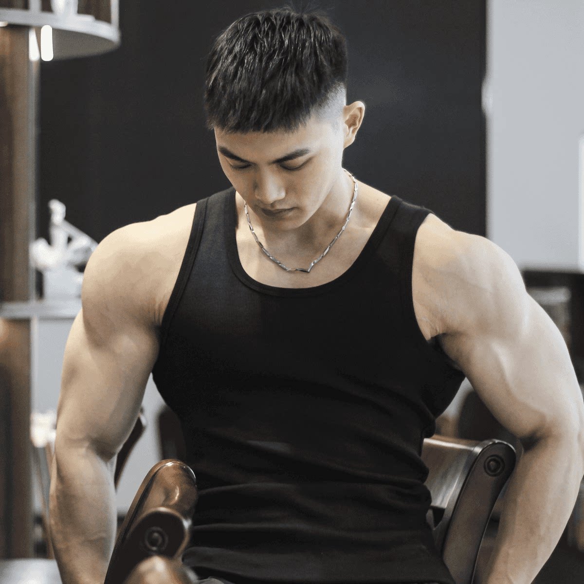 夏季美式粗螺纹背心健身运动外穿训练打底男弹力透气