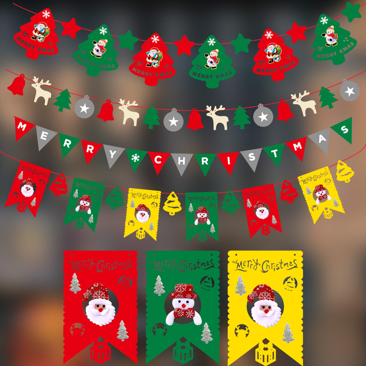 圣诞节装饰品圣诞字母旗拉旗挂旗圣诞树旗玻璃橱窗吊旗圣诞鹿旗