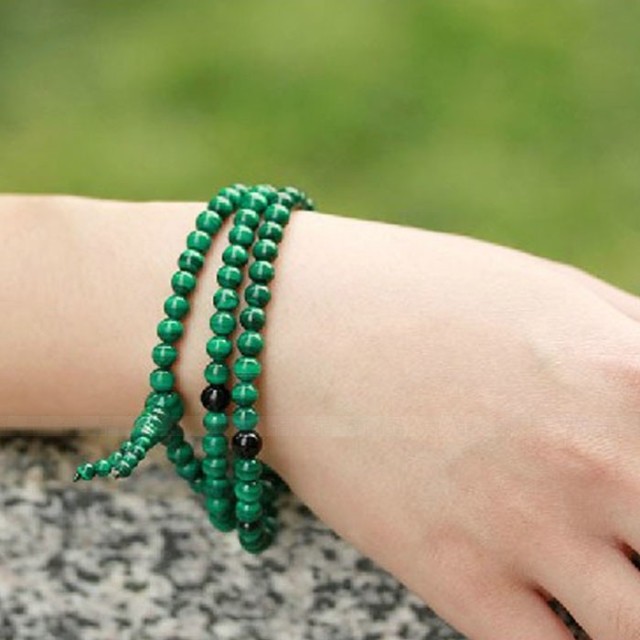 天然孔雀石108粒手链多圈手串