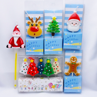 圣诞节系列小蜡烛生日蛋糕装饰圣诞老人树驯鹿姜饼人插件棕熊派对