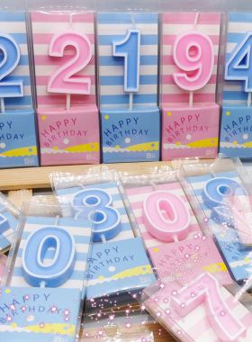 包邮粉色蓝糖果色数字蜡烛生日蛋糕装饰可爱派对无烟儿童网红红色