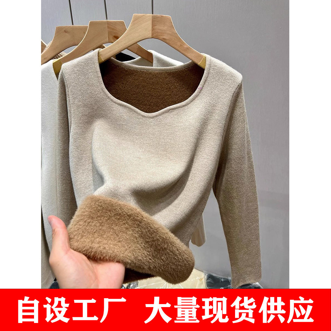 一体绒面料 加绒加厚针织衫内搭保暖毛衣女冬季2025新款低领打底