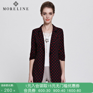 MORELINE沐兰秋季翻领长袖修身时尚波点收腰印花外套女