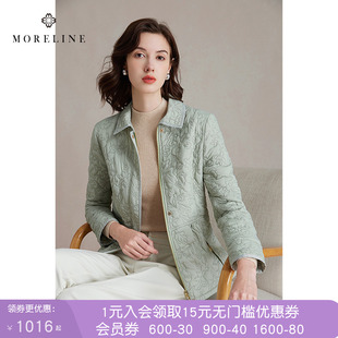 沐兰轻奢优雅刺绣棉服女春秋新中式翻领轻薄修身型棉衣棉袄外套