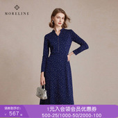 高腰显瘦减龄A字裙中长款 沐兰法式 优雅印花V领连衣裙2025年冬新款