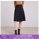 沐兰学院风格 纹半裙女秋新款 淑女气质松紧腰百搭高腰半身裙