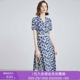 沐兰法式 显瘦A字裙中长款 高级感印花设计连衣裙2025年夏新款 修身