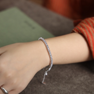 福禄缠云 999足银手链4mm细盘缠葫芦福牌简约设计百搭手工银手串