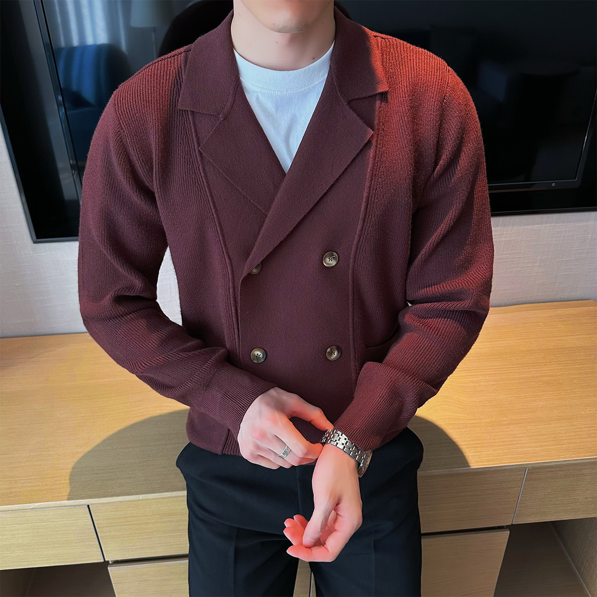 2025秋装新款男高级毛衣针织衫纯色翻领开衫外套401B-MY618-P130，男装针织衫/毛衣，星座401B（原A431）