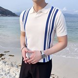 2025夏季新款修身针织男士短袖polo衫条纹冰丝T恤A431-PL67-P60，男装T恤，星座401B（原A431）
