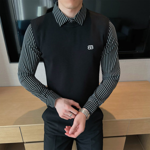 2025秋装新款男士假两件衬衫领毛衣商务休闲针织衫401B-MY69-P90图片