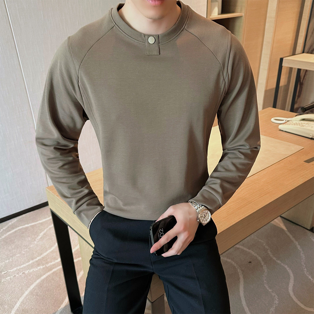 2025秋装新款男士圆领卫衣纯色休闲百搭长袖打底衫401B-WY58-P60,男装T恤,星座401B（原A431）