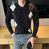 2025秋装新款圆领毛衣菱形格针织衫开衫外套男401B-MY603-P100，男装针织衫/毛衣，星座401B（原A431）