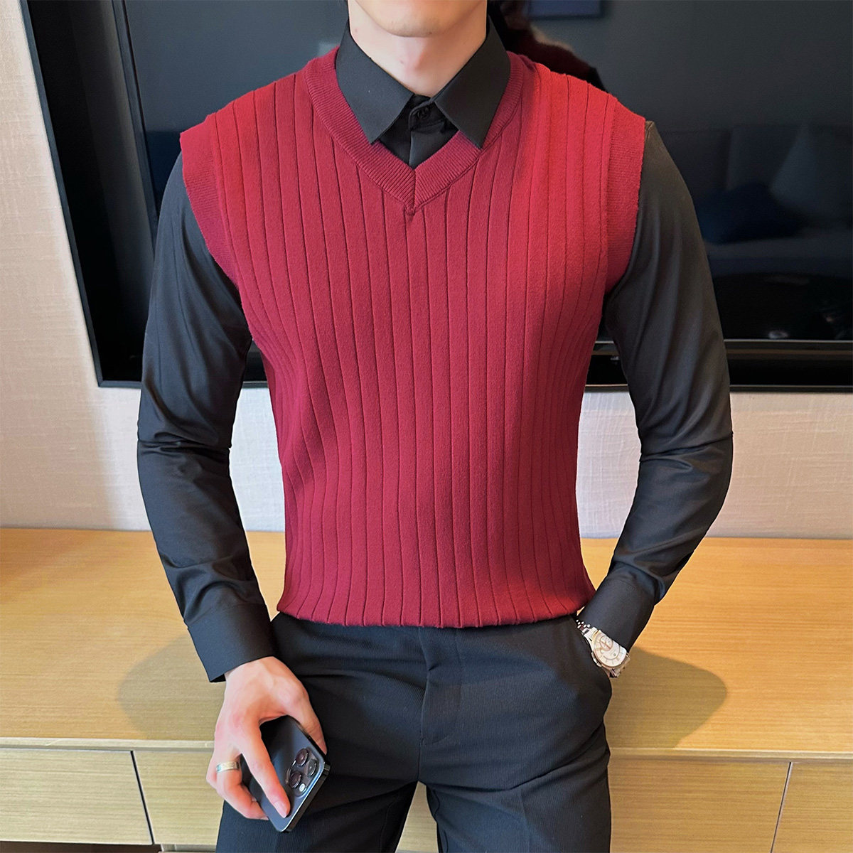 2025秋装新款针织V领背心马甲男士纯色毛衣男装401B-MY31-65,男装背心/马甲,星座401B（原A431）