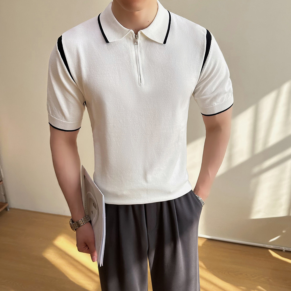 2026夏季新款翻领针织时尚薄款修身短袖POLO衫冰丝401B-M3666-P65,男装T恤,星座401B（原A431）