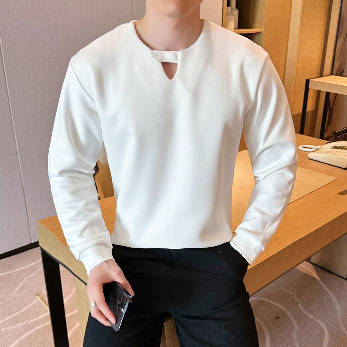 2025秋装新款男士圆领卫衣纯色百搭长袖T恤上衣401B-WY703-P65,男装T恤,星座401B（原A431）