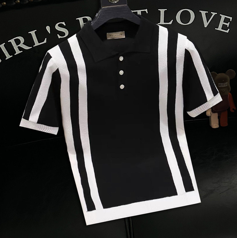 2026夏季新款条纹冰丝短袖polo衫修身T恤透气男针织401B-PL75-P60，男装T恤，星座401B（原A431）