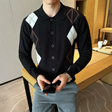 2025秋装新款圆领毛衣菱形格针织衫开衫外套男401B-MY603-P100，男装针织衫/毛衣，星座401B（原A431）