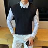 2025秋装新款针织V领背心马甲男士纯色毛衣男装401B-MY31-65，男装针织衫/毛衣，星座401B（原A431）