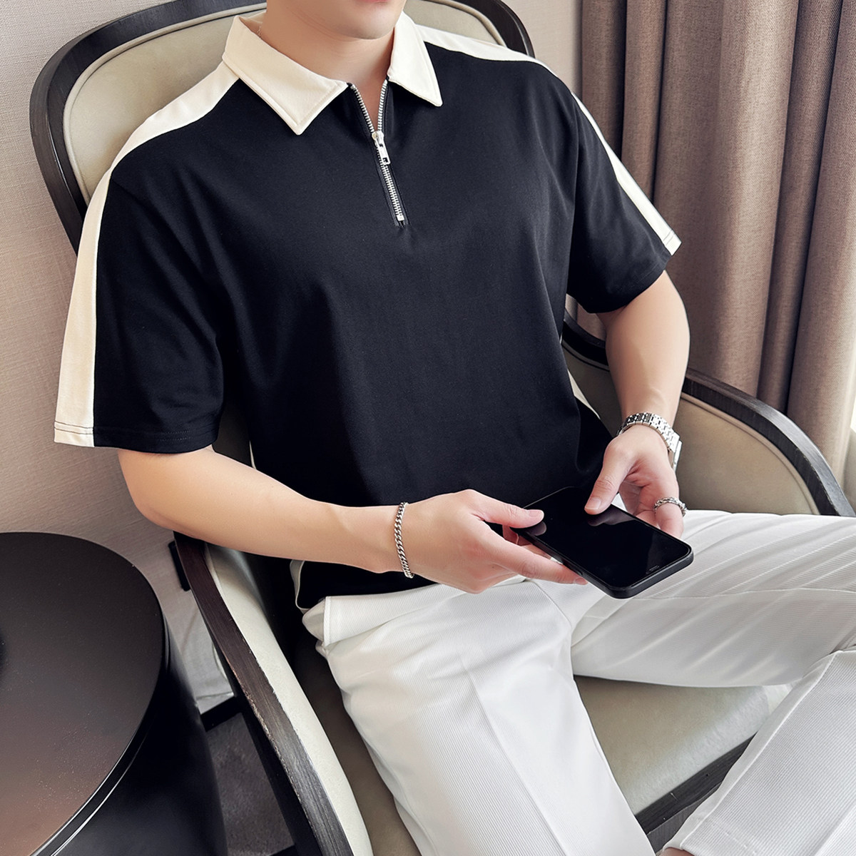 夏季新款宽松拼色短袖POLO衫男士半袖T恤上衣A431-PL115-P60,男装Polo衫,星座401B（原A431）