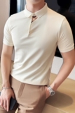 2025夏季半袖潮流修身翻领短袖Polo衫百搭纯色T恤A431-PL78-P50，男装T恤，星座401B（原A431）