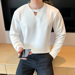 2025秋装新款男士圆领卫衣纯色百搭长袖T恤上衣401B-WY703-P65图片